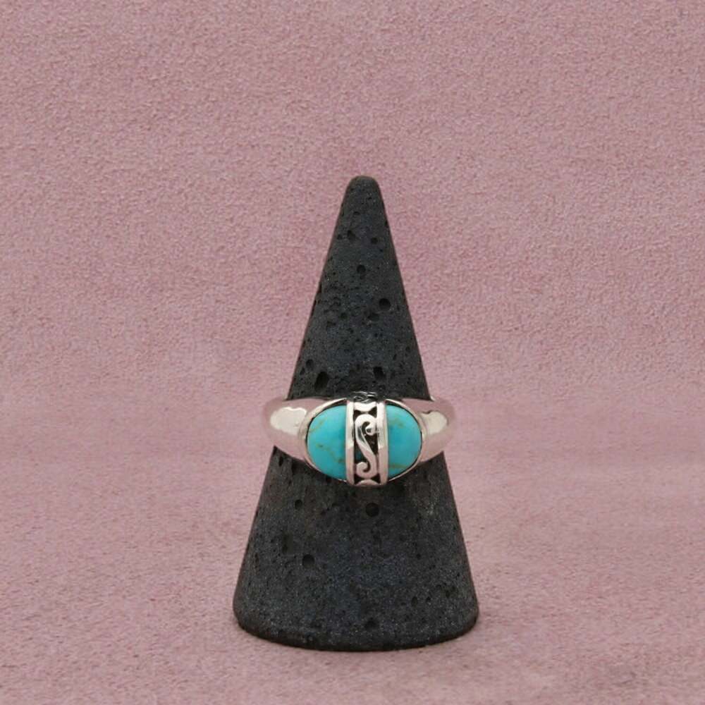 Sterling Silver Southwestern Turquoise Scroll Oval Inlay Scroll Accent Ring 8